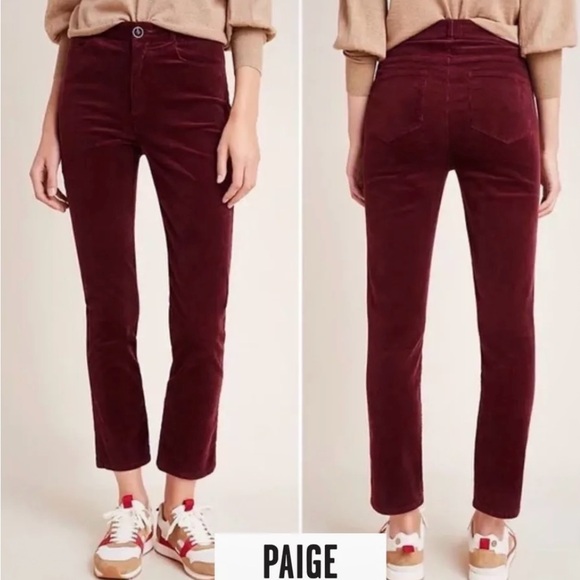 PAIGE Hoxton Ankle Corduroy Burgundy Jeans 32 - Picture 1 of 8